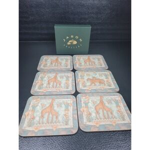 Jason Vintage Giraffe Tiger Coasters Set of 6 Animal Magic Cork Back NIB D2601